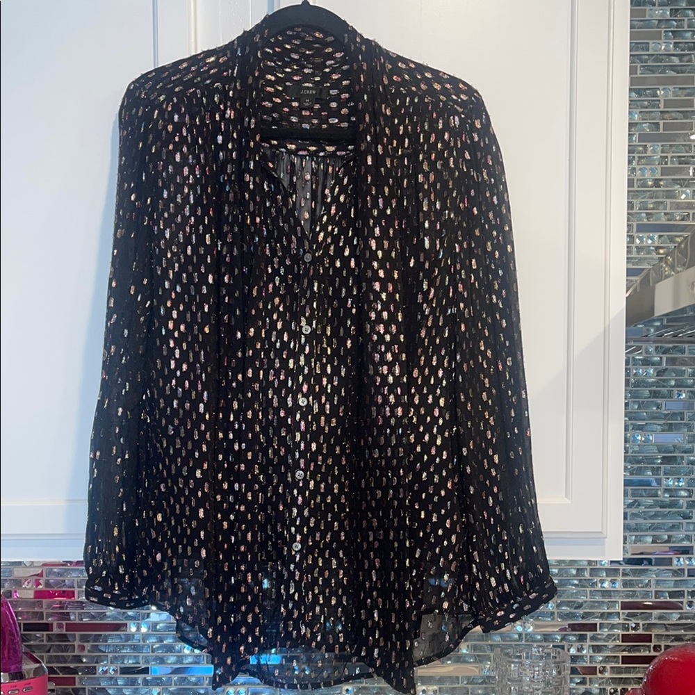 J. Crew Black and Metallic Scarf Tie Blouse with Camisole